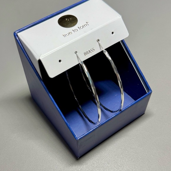 🎁 True to Form 2.5” Faceted Silver Hoop Earrings Hingeback Closure NWT in Box - Picture 2 of 8